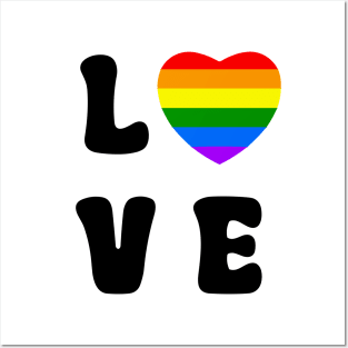 Love Rainbow Heart  Black Posters and Art